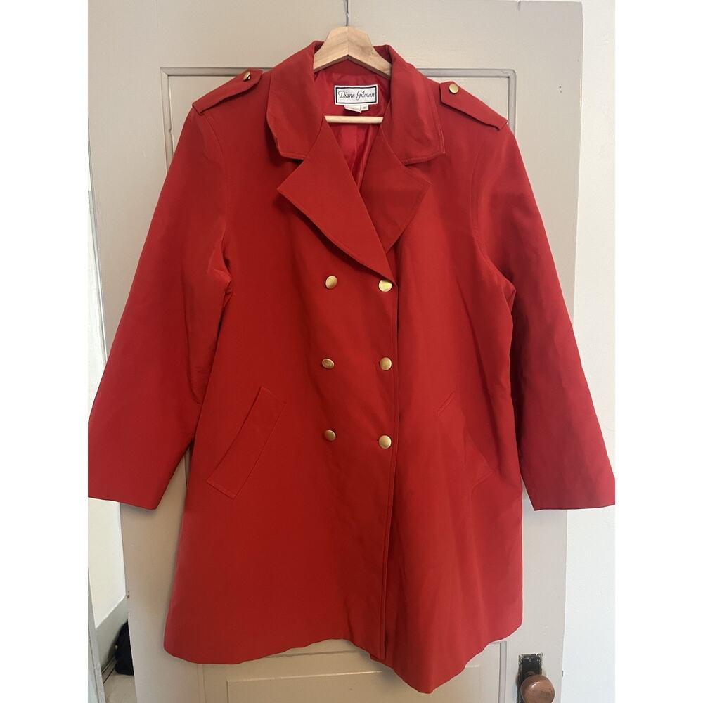 Diane Gilman Vintage 80s Red 100% Silk Jacket Women's XL Shoulder Pads